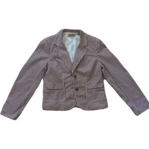i.e.  Womens Sz 8 Blazer Cream Brown Stripe 2-Button Jacket Cotton Lightweight
